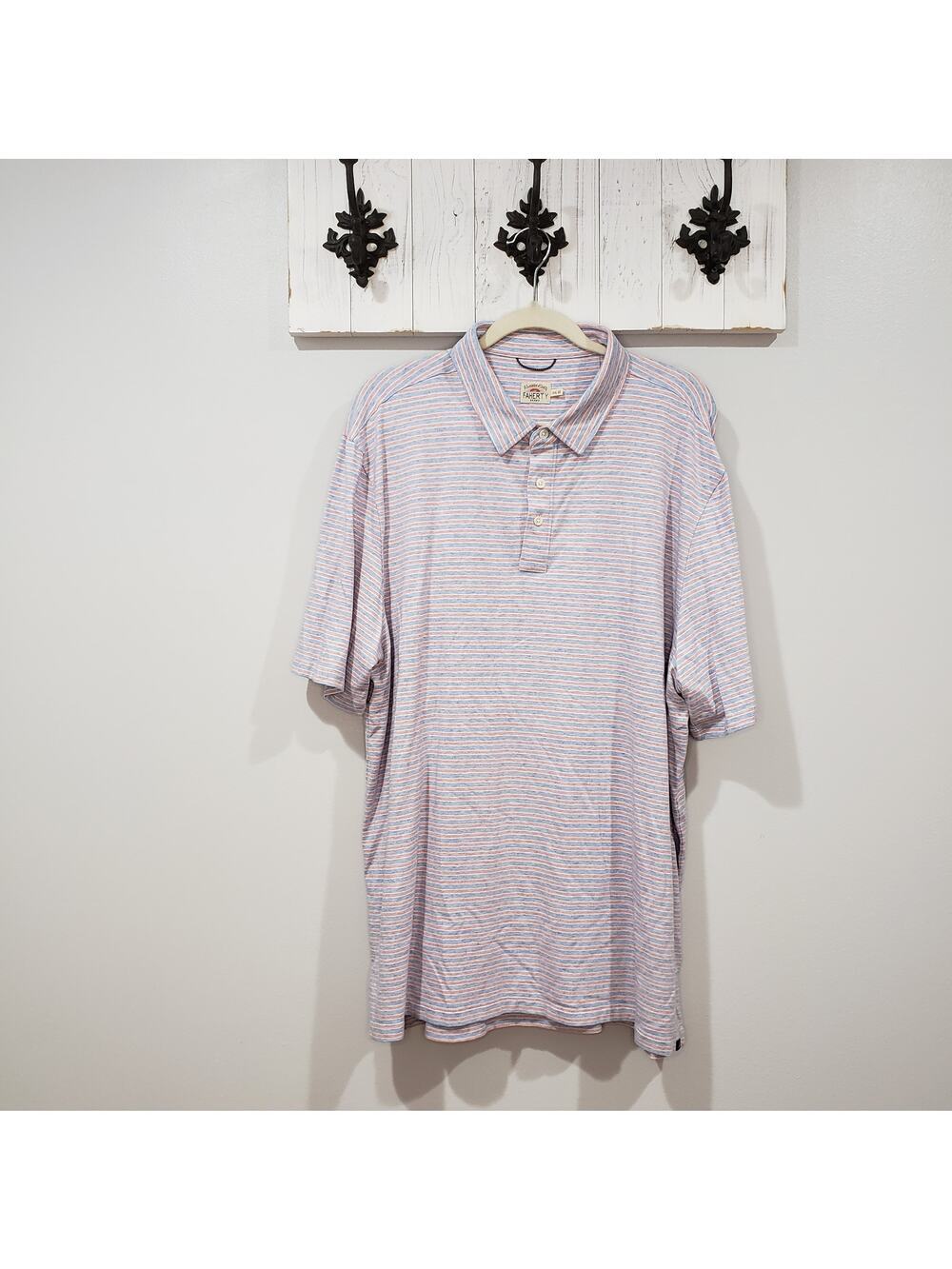 Faherty Movement Polo 2XL Pink Blue Stripe